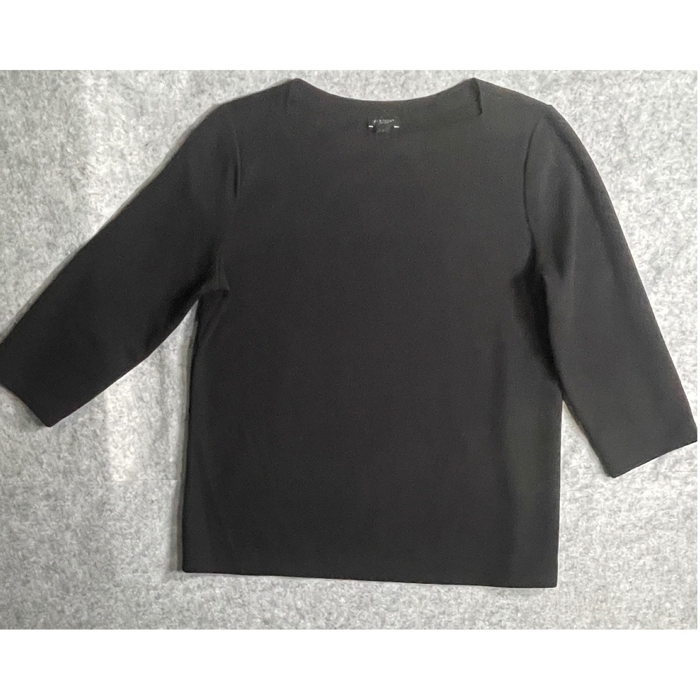 Ann Taylor Factory Black Boat Neck 3/4 Sleeve Knit Top Blouse Large